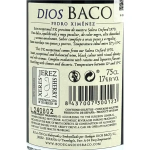 Etiqueta Pedro Ximenez Dios Baco