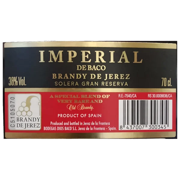 Etiqueta imperial de Baco XO