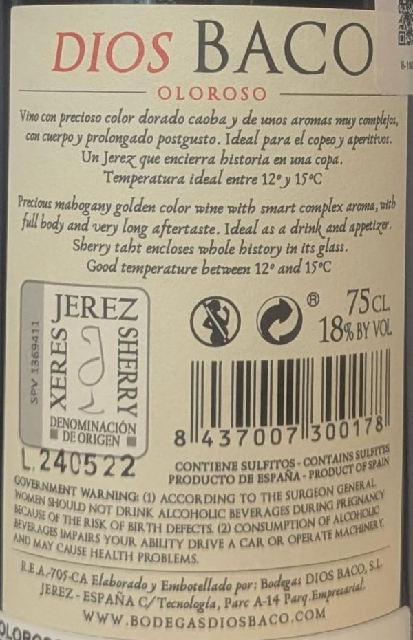 Etiqueta Oloroso Dios Baco