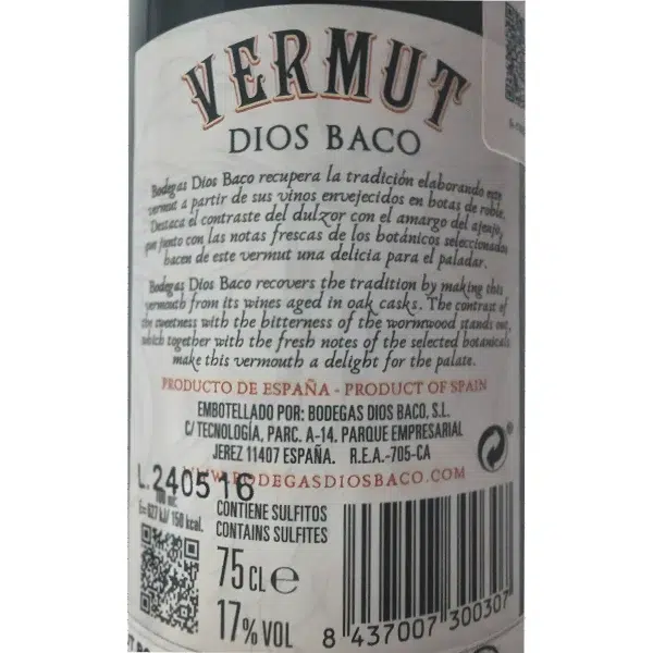 Etiqueta vermut rojo Dios Baco