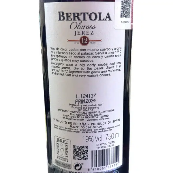 etiqueta Oloroso Sherry Bertola 12 años