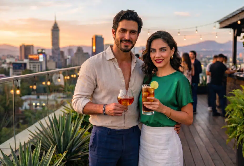 tomando brandy en rooftop en CDMX