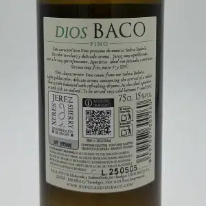 etiqueta trasera sherry fino Dios Baco