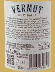 etiqueta vermut blanco Dios Baco